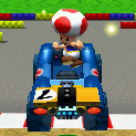 Toad performing a trick in Mario Kart 7. Compressed.