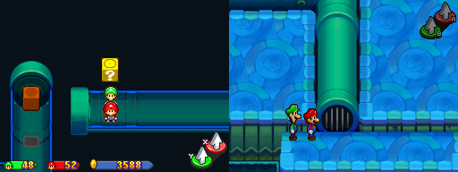Third block in Peach's Castle Dungeon of the Mario & Luigi: Partners in Time.