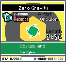 The shelf sprite of one of Orbulon's records (Zero Gravity) in the game WarioWare: D.I.Y., as it appears on the top screen.