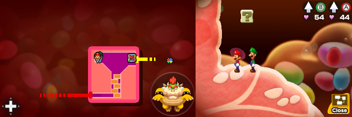 First block in Flab Zone of Mario & Luigi: Bowser's Inside Story + Bowser Jr.'s Journey.