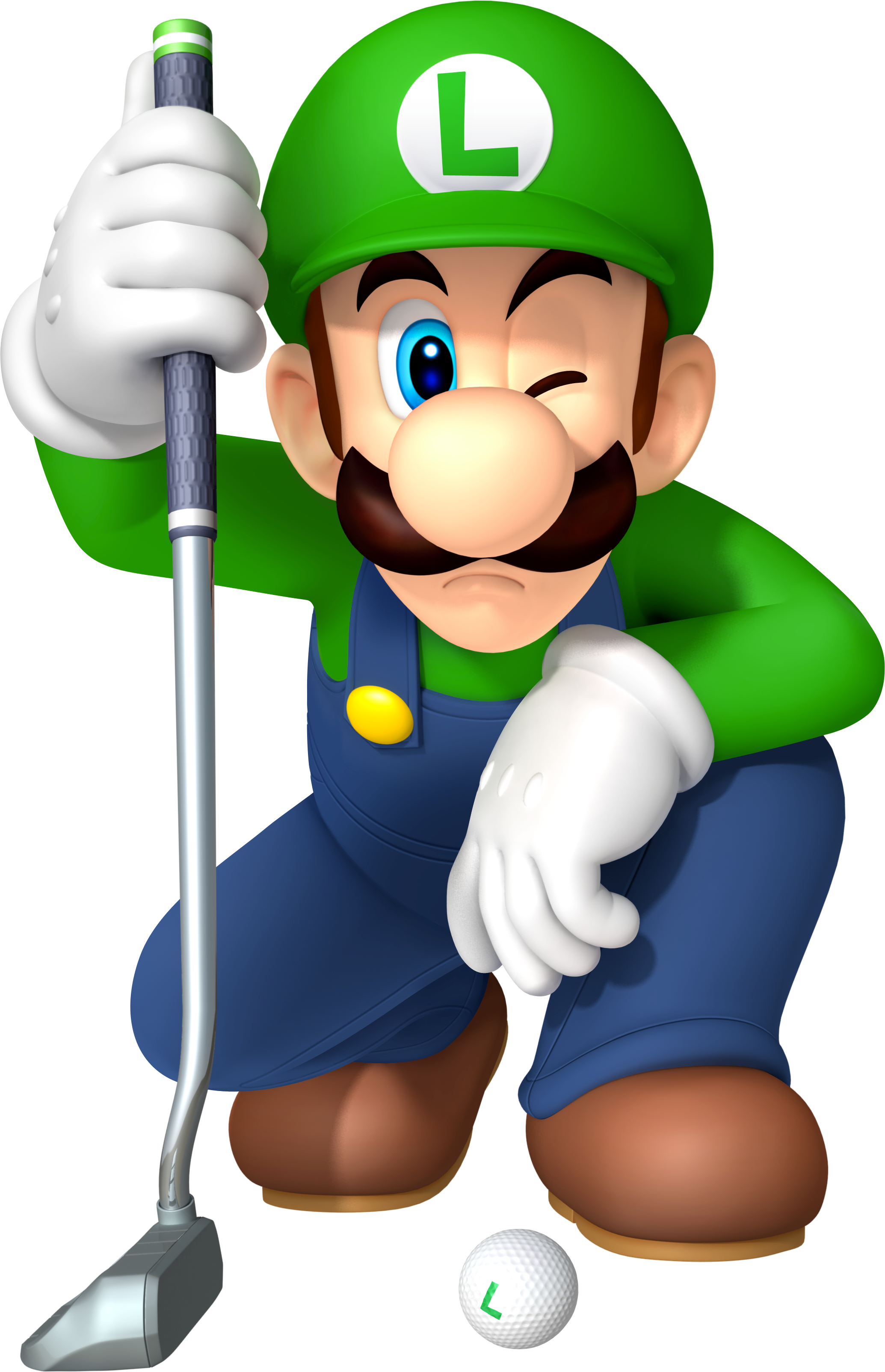 Artwork of Luigi reading the green from Mario Golf: World Tour.