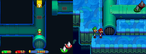 Second block in Peach's Castle Dungeon of the Mario & Luigi: Partners in Time.