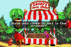 The exterior of Candy's Dance Studio in Donkey Kong Country for the Game Boy Advance.