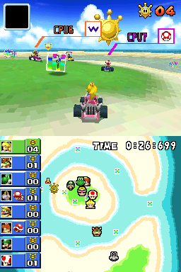 Shine Runners mode in Palm Shore in Mario Kart DS