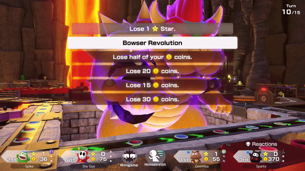 Impostor Bowser destroys the roulette after Spike lands on a Bowser Space
