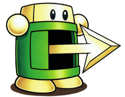 A Spear-bot, a robotic enemy encountered in Wario Land 3.