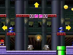 A screenshot of Room 7-1 from Mario vs. Donkey Kong 2: March of the Minis, featuring Mummy Guys.