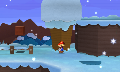 First paperization spot in Snow Rise of Paper Mario: Sticker Star.