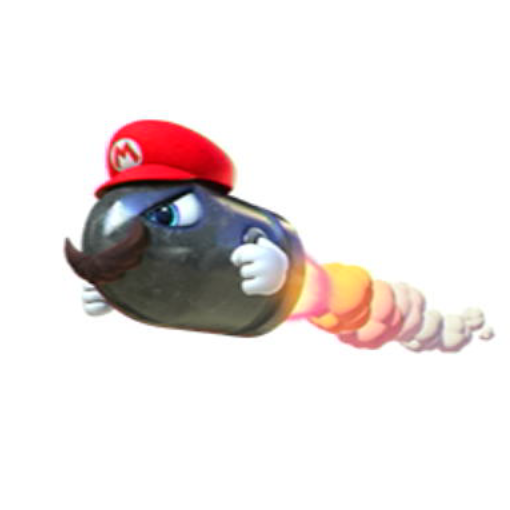 File:NSO SMO March 2022 Week 3 - Character - Mario-captured Bullet Bill.png