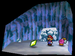 Mario finding a Star Piece in the cave near Crystal Palace in Paper Mario