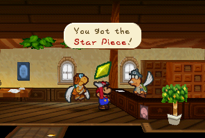 Mario getting a Star Piece from the Postmaster in Toad Town in Paper Mario