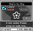 The shelf sprite of one of Ashley's records (She's So Shy) in the game WarioWare: D.I.Y., as it appears on the top screen.