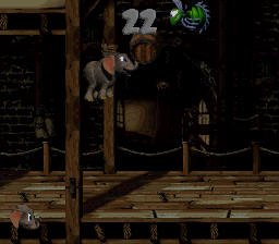 Ellie the Elephant in the first Bonus Level of Murky Mill in Donkey Kong Country 3: Dixie Kong's Double Trouble!