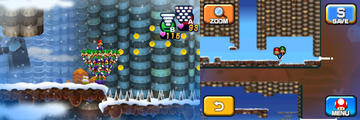 Mario and Luiginoids (in the shape of a cone) near 12 Coins in Dreamy Mount Pajamaja accessed by a Dreampoint found at the peak of the real world mountain of Mario & Luigi: Dream Team.