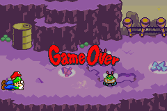 The Game Over screen in Mario & Luigi: Superstar Saga