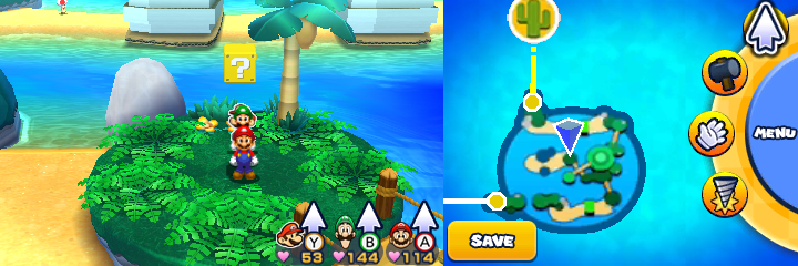 Block 57 in Twinsy Tropics of Mario & Luigi: Paper Jam.