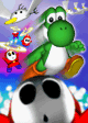 Yoshi with a Shy Guy and several other enemies