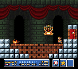 The final battle between Mario and Bowser, in the Super Mario All-Stars version of Super Mario Bros. 3.