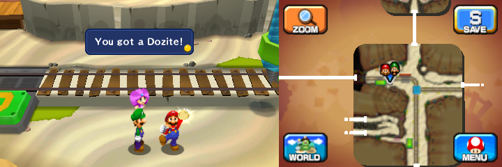 Mario getting the Dozite from a Deco Pi'illo in Dozing Sands of Mario & Luigi: Dream Team.