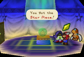 Mario getting a Star Piece from Merlon in Paper Mario