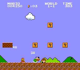 File:SMB Mario Kicking Green Shell into Goombas Screenshot.png