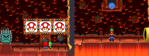 Mario and Luigi getting a 20 Coin from the slot machine in Thwomp Caverns of Mario & Luigi: Partners in Time.