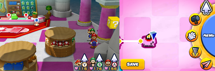 Last block in damaged Peach's Castle of Mario & Luigi: Paper Jam.