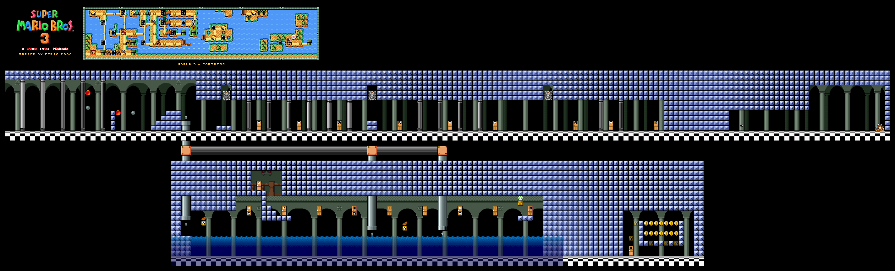 Map of World 3-Fortress 1 in the SNES version