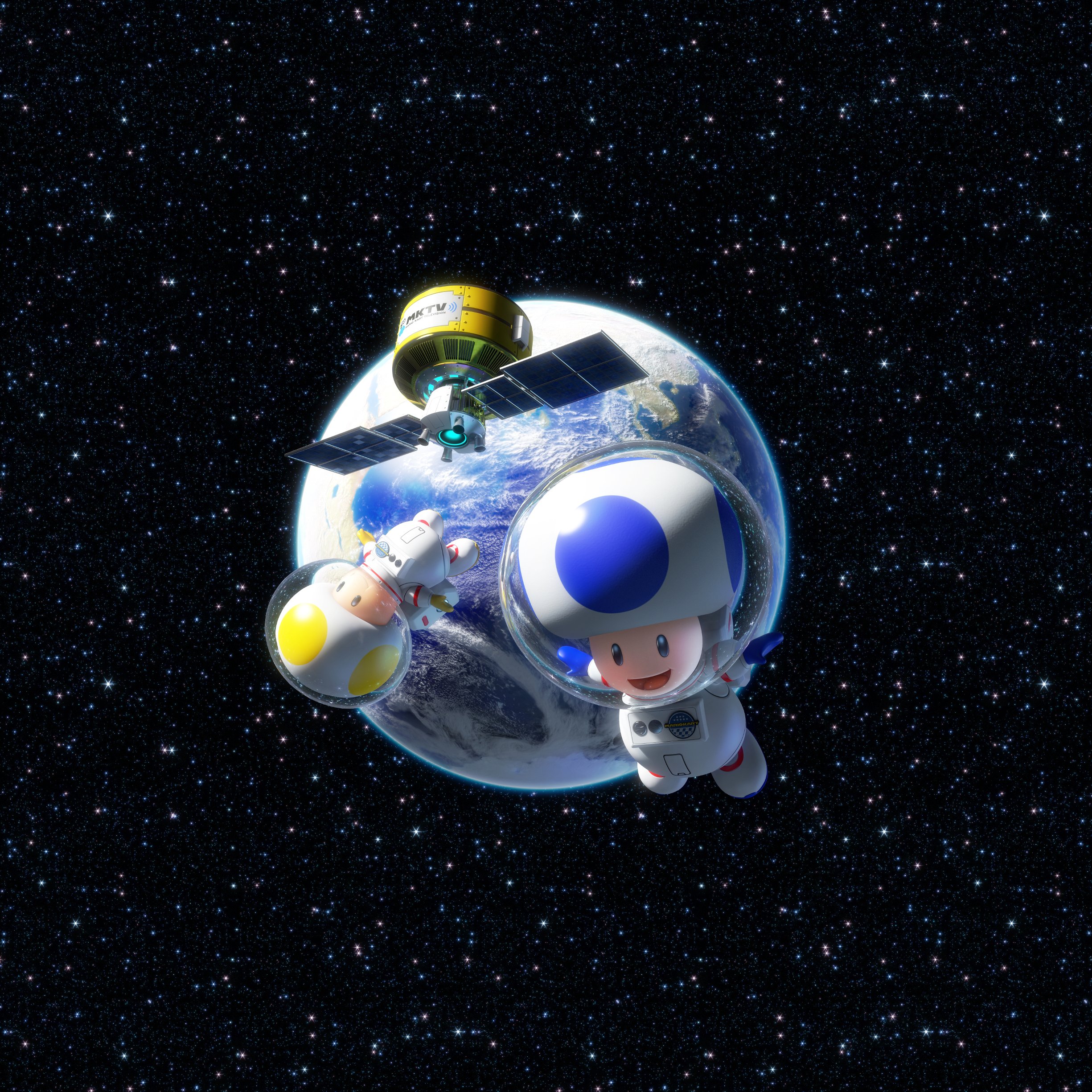 A blue and yellow Toad in space.