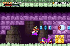 Wario as he explores the game's first level, Hall of Hieroglyphs, in the Entry Passage.