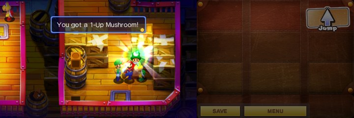 Mario getting a 1-Up Mushroom from a Bowser Baddie in Koopa Cruiser of Mario & Luigi: Superstar Saga + Bowser's Minions.