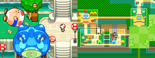 Mario and Luigi revealing a Mushroom Ball in Toad Town Mall