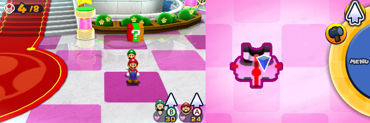 Third block in non-damaged Peach's Castle of Mario & Luigi: Paper Jam.