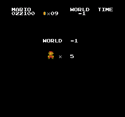 Screenshot of Minus World, a Super Mario Bros. glitch.