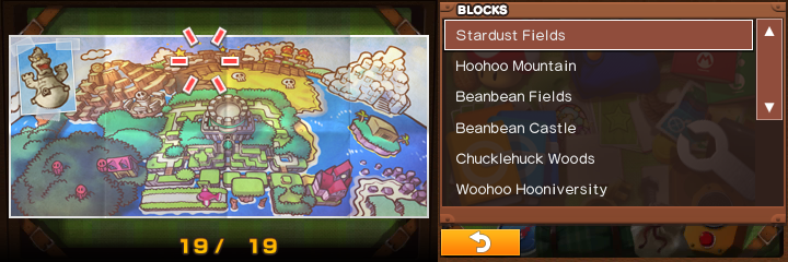Screenshot of the amount of ?/Hidden Blocks the player has collected in Mario & Luigi: Superstar Saga + Bowser's Minions.