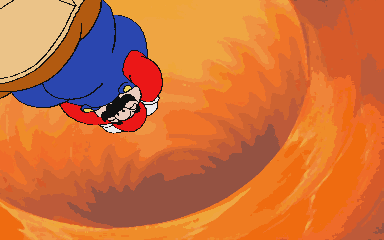 Mario falling down a pipe