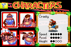 The "Team Cranky" selection screen from the 2003 Diddy Kong Pilot