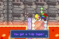 A mole giving Mario and Luigi a 1-Up Super