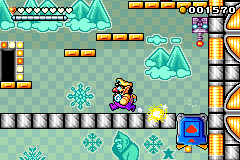 Screenshot of an electric spark in the level Pinball Zone, from Wario Land 4