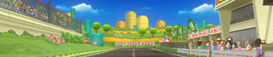 The course banner for Luigi Circuit from Mario Kart Wii.