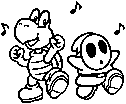 A stamp featuring a Koopa and Shy Guy, from Mario Kart 8.