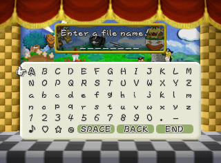 A screenshot of the American version of Paper Mario's file creation menu.