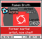 The shelf sprite of one of Jimmy T's records (Ramen Broth) in the game WarioWare: D.I.Y., as it appears on the top screen.