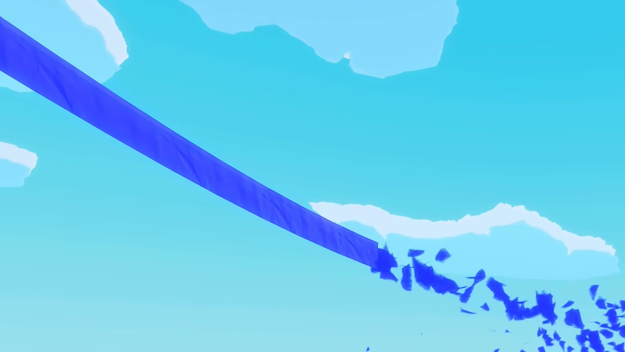 The blue streamer is destroyed