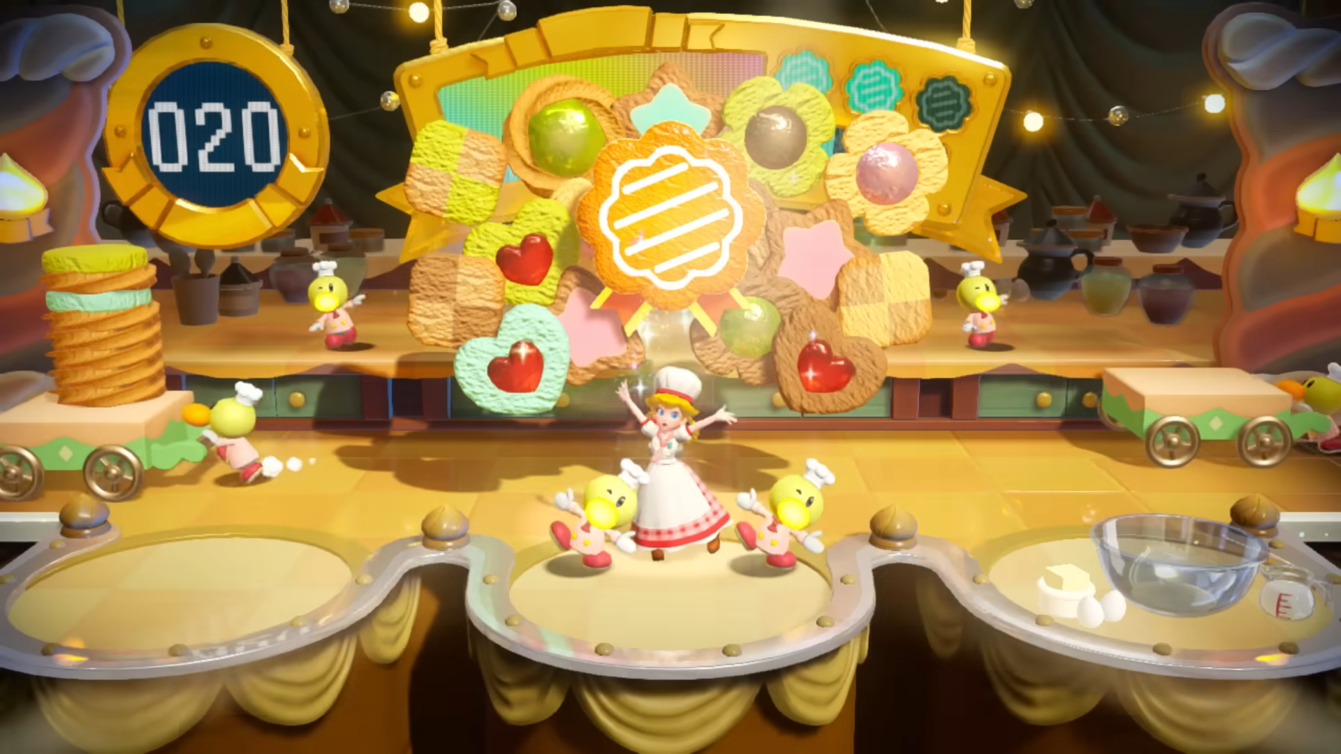 Patissiere Peach baked treats with two Theet patissiere chefs in Welcome to the Festival of Sweets from the Princess Peach: Showtime! Transformation Trailer: Act I.