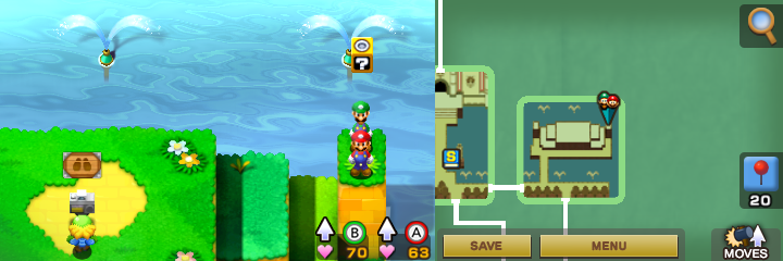 Fourteenth block in Beanbean Castle of Mario & Luigi: Superstar Saga + Bowser's Minions.
