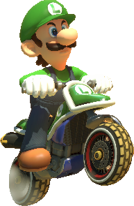 Luigi in his kart in Mario Kart 8.