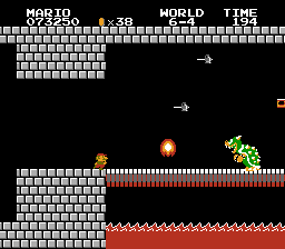 Mario and a fake Bowser in World 6-4