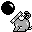 Sprite of a pale Bomubomu from Mario the Circus Star! in Super Mario Land 2: 6 Golden Coins. These ones fire black cannonballs.