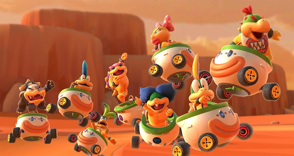 Bowser Jr. and the Koopalings tricking in Koopa Clowns